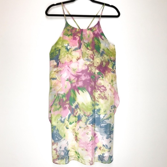 BCBGMaxAzria Swing Dress Womens Small Floral Pastel Ruffle Layers Straps - Picture 2 of 9